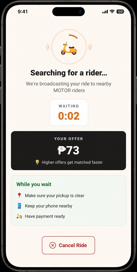 Sakayna — searching for a nearby rider after booking